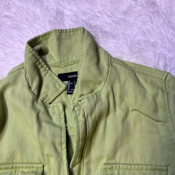 Forever 21 womens Denim jean jumpsuit lime green zipper Large - Picture 3 of 4